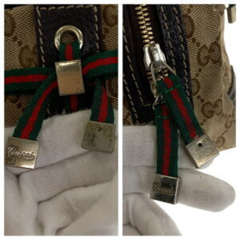 Gucci Tan Beige bag Line GG Sherry canvas handbag leather Princy Black Boston - Picture 5 of 10